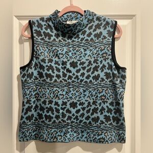 St. John Blue and Black Leopard Print Knit Top